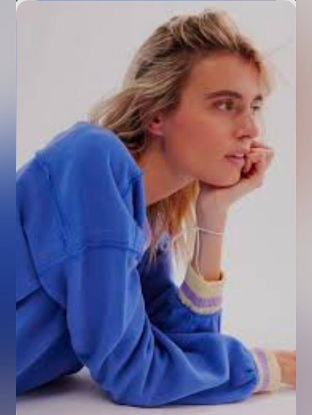 FREE PEOPLE, Rio Striped Hem Sweatshirt, Blue, Size XS - Picture 3 of 7